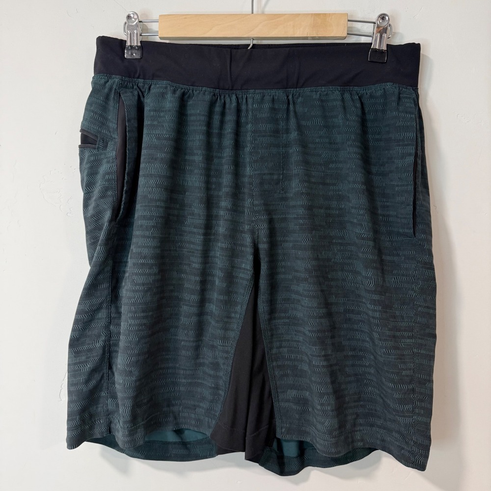 Lululemon Mens‎ THE Short Large Teal Black 9" Inseam Workout Gym Running